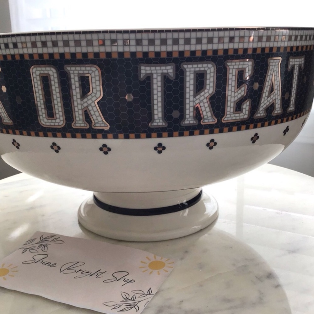 Anthropologie Bistro Tile Candy Bowl 24K Gold Decaled Stoneware Halloween NWT - Picture 3 of 14
